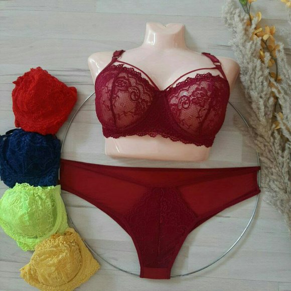 Sheer Floral Underwired Sexy Bra & Pantie Non-Padded set - Picture 3 of 6